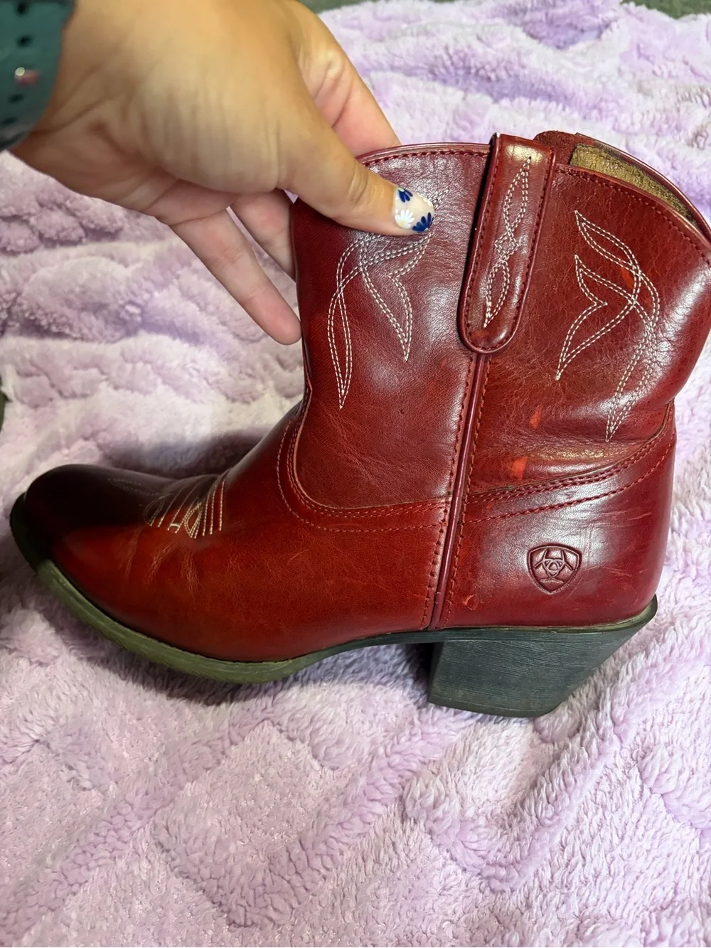 Ariat Burgundy Leather Ankle Booties with Western Stitching
